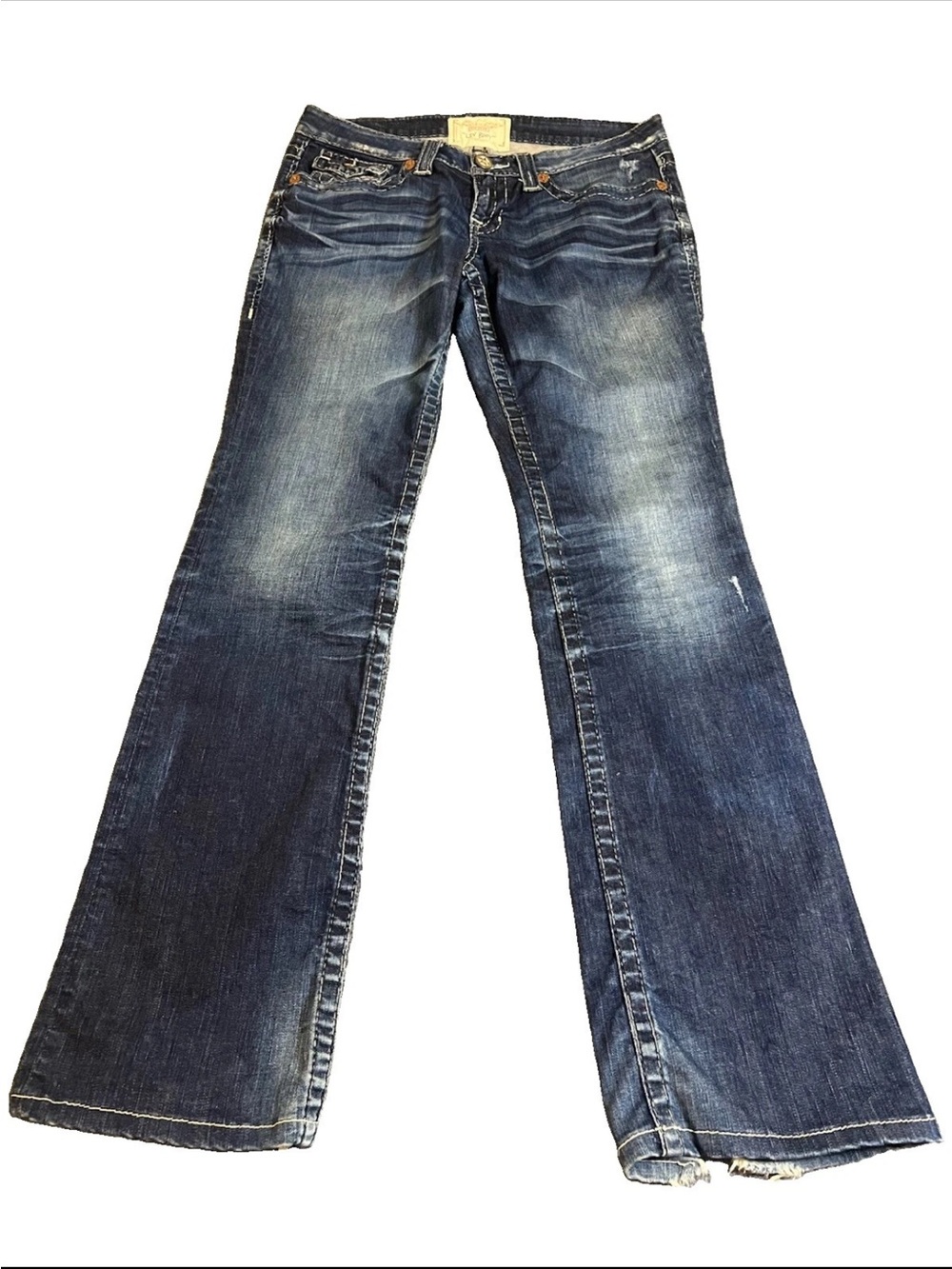 Big Star “LIV” Low Rise Boot Cut Jeans 31x33 Well Worn Hem. Cowgirl Glam Rodeo